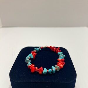 Turquoise and Red Coral Beaded Bracelet
